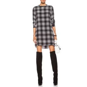 Equipment Femme Owen After Dark Plaid Silk Mini Dress XS Black White Neutral